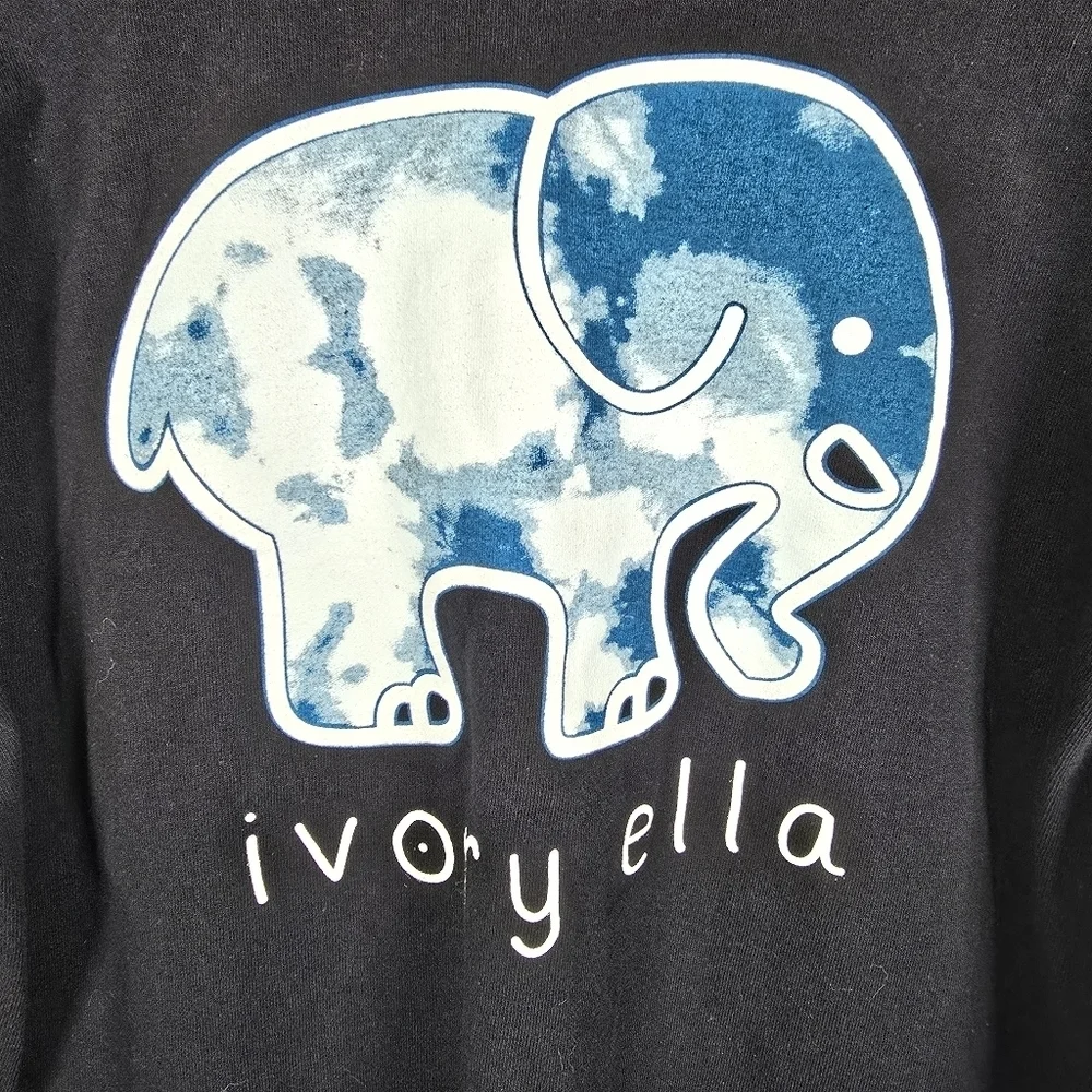 Ivory Ella Womens Black Long Sleeve Tee With Blue Elephant Logo Size Large